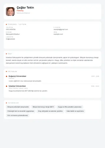 Psikolog CV Örnekleri cv indir